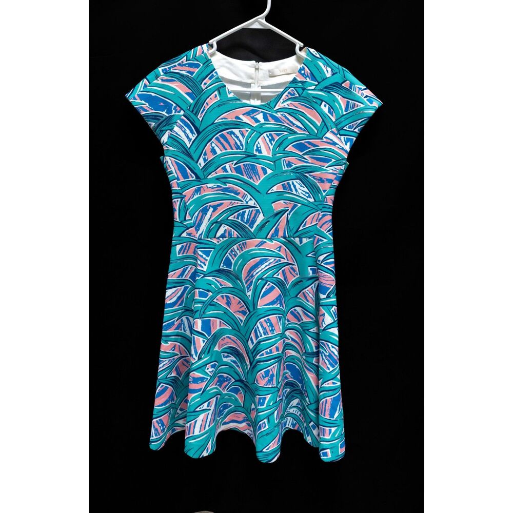 LIST Tropical Palm Beach Fit and Flare Palm Print Skater Pastel Mini Dress M